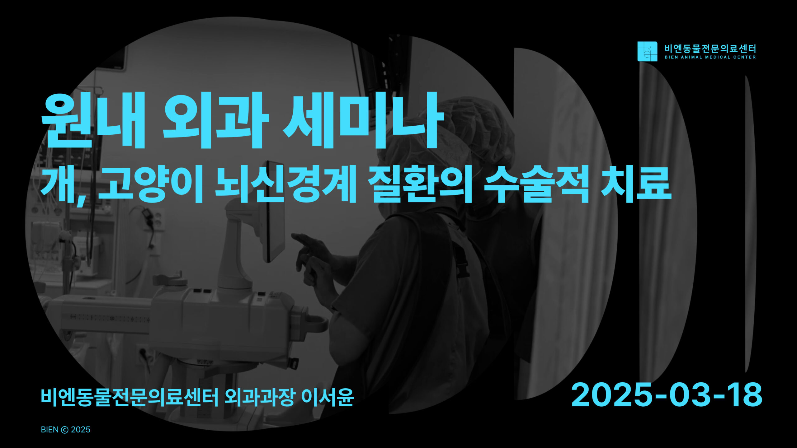 비엔 원내 외과 세미나 : 개, 고양이 뇌신경계 질환의 수술적 치료 - 외과과장 이서윤